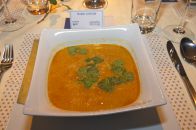 Sweet potato and coconut soup, with pumpkin and koriander