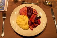 "Left over turkey" with potato mash and carrots