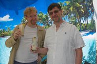 New best friends: the journalist and the local celebrity.